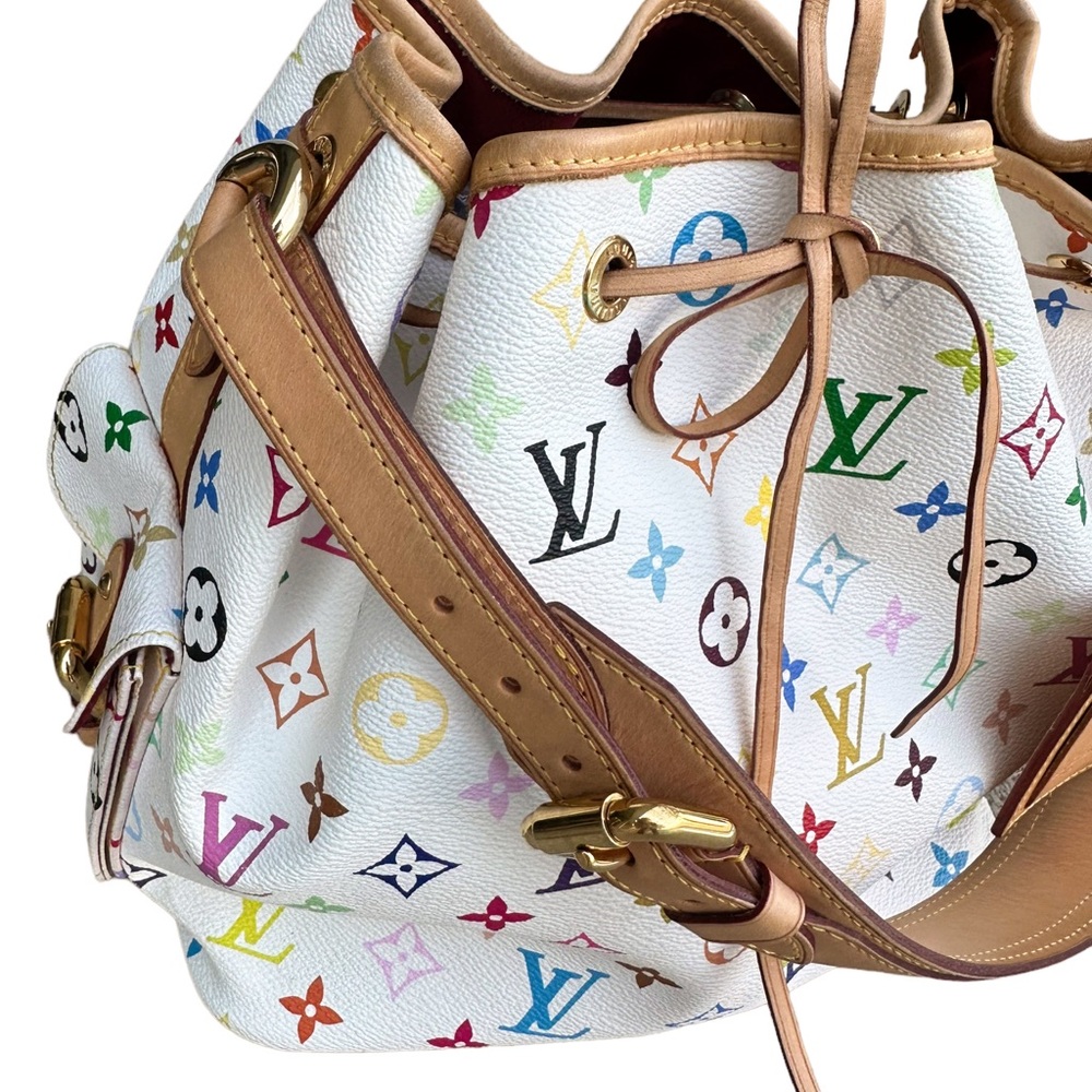 Louis Vuitton Petit Noe Bucket Bag Shoulder Hobo Monogram Multicolor Blanc White - Picture 7 of 12